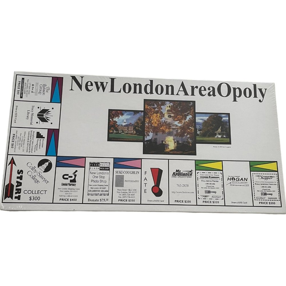 New London AreaOpoly Monopoly Board Game New Hampshire Colby Sawyer College 1999